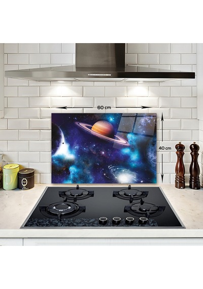 Decorita Cam Ocak Arkası Koruyucu Galaksi Desen - Renkli  40 CM x 60 CM