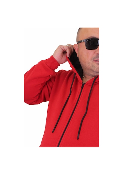 Moc Grande Mocgrande Büyük Beden Unisex Kapüşonlu 3Ip Sweat 11701 Kırmızı-Kırmızı