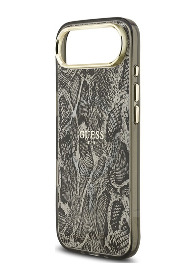 Apple Uyumlu iPhone 17 Air  Kılıf Guess Lisanslı M-safe Özellikli Yazı Logolu Python Desenli Kapak Siyah Siyah
