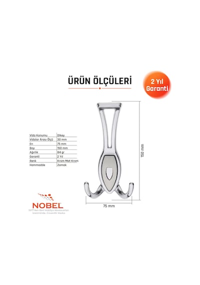 Zepli N Portmanto Askısı, Metal Vestiyer Askısı, Açik Krom Matkrom, Duvar Ve Dolap Askılığı 5'li Set Vidalı