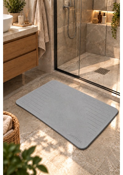 Düz Çizgi Model Banyo Paspası Su Emici Paspas Diatomite Mat Abdest Paspası Duşakabin Önü Banyo Matı Lavabo Önü Paspas gri