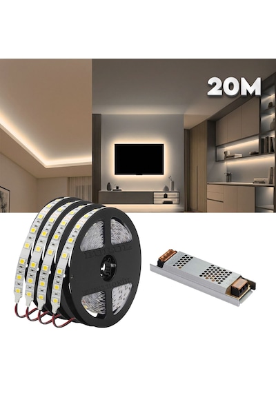 Gün Işığı Gizli Işık Bandı Seti - Tavan, Tv Ünitesi, Mobilya, Salon Oda Ambiyans Aydınlatma 20 Metre