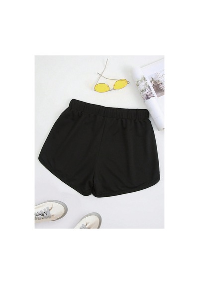 Tarzsokak Letter Graphic Drawstring Waist Track Şort Siyah