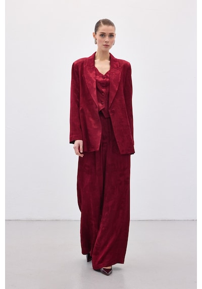 Sateen Jakarlı Bol Pantolon - Bordo-136819 Bordo