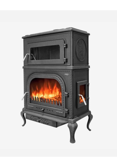 Reyo Stove Abant Üç Camlı Yan Kapak Fırınlı Döküm Şömine Soba