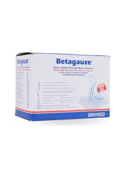 Betagauze Steril Emici Nonwoven Kompres 7,5cmx7,5cm 5x20 - 100'lü Kutu X 6 Kutu 600 Adet