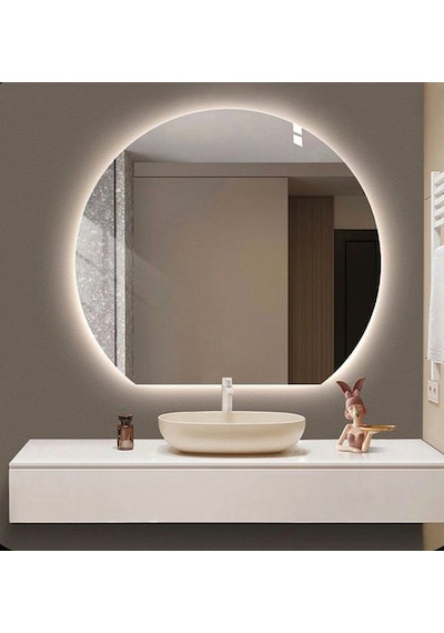 80x101 Cm Modern Yuvarlak Led Banyo Aynası Dokunmatik, Dim Edilebilir, 3000k Günışığı Sarı