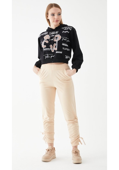 Siyah Baskılı Kapüşonlu Sweatshirt-l Siyah