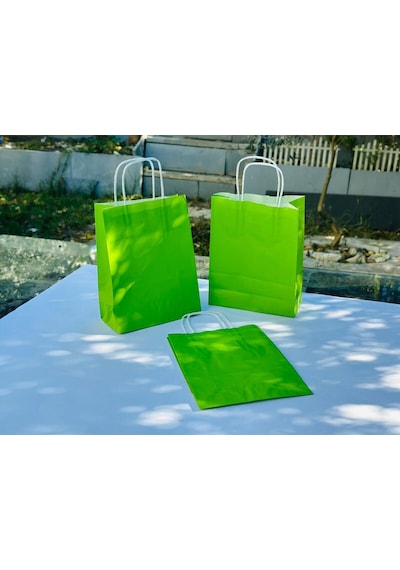 1.kalite 18x8x24 Cm 3 Lü Yeşil Renkli Kraft Kağıt Çanta, Hediye Poşeti, Hediye Paketi, Kraft Çanta