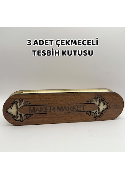 3 Adet Çekmeceli Tesbih Kutusu - Ceviz Model-745 04