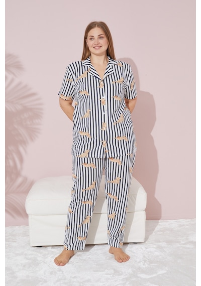 Siyah İnci Örme Düğmeli Pijama Takım 7757 Lacivert Beyaz Köpek Siyah İnci Örme Düğmeli Pijama Takım 7757 Lacivert Beyaz Köpek