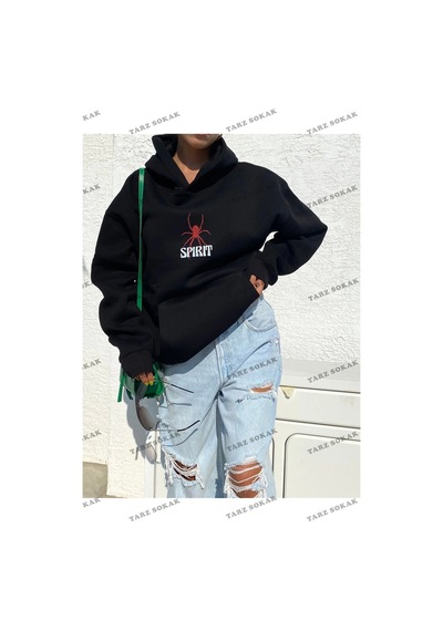 Tarzsokak Y2k Unisex Spirit Sweatshirt Hoodie Kod 1917 Siyah