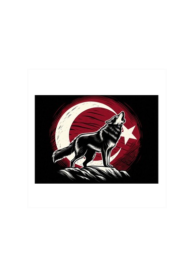 Türk Bayrağı Ve Kurt Tasarım Mdf Tablo