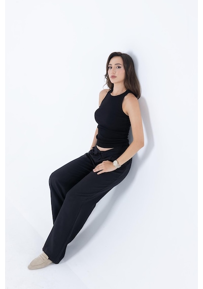 Comeor Fitilli Regular Fit Normal Kalıp Siyah Bisiklet Yaka Sıfır Kol Pamuklu Kadın Atlet Siyah