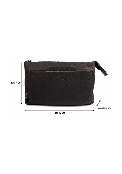 Alphaclub Bag Erkek Hakiki Deri Acı Kahverengi Çok Bölmeli Fermuarlı El Ve Portföy Çantası