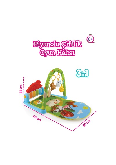 Piyanolu Çiftlik Desenli Bebek Oyun Halısı, Çıngıraklı Aktivite Merkezi