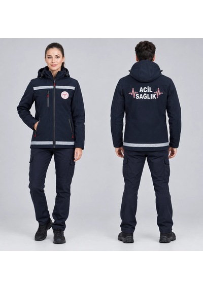 Acil Sağlık Soft Shell Mont Çıkarılabilen Kapüşonlu Lacivert