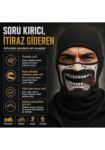 Unisex Bıyık Puro Baskılı Balaklava 1 Adet Tek Beden Viskoz Kask İçi Motosiklet Maskesi 1 Siyah