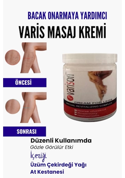 Var.is Bölgesi Için Bacak Onarmaya Yardımcı Ve Besleyici Varison Masaj Kremi 200 Ml