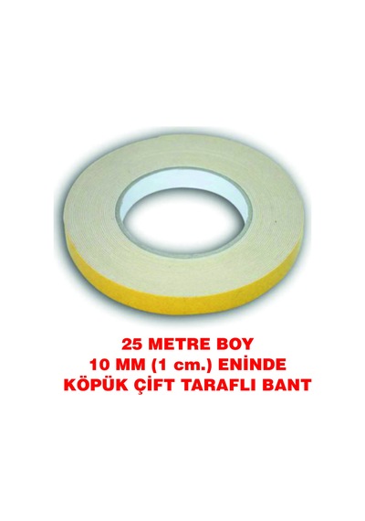 Çift Taraflı İçi Köpüklü Sarı Bant 25 M. Uzunlukta 10 Mm-1 Cm Ebatında 1 Adet