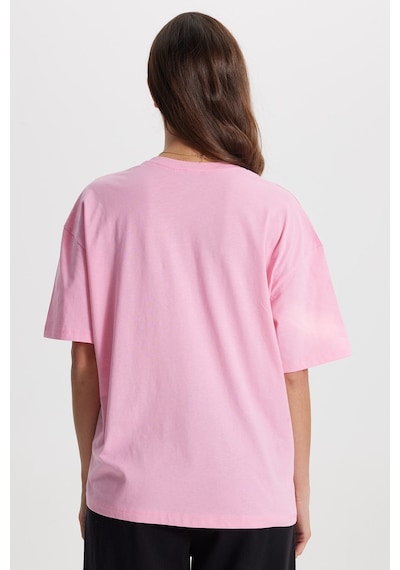 Tudors Kadın Oversize Geniş Kesim %100 Pamuk Bisiklet Yaka Kısa Kollu Baskıllı Pembe Tişört -50801