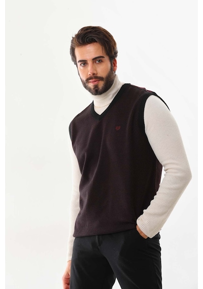 Pelikan Erkek V Yaka Desenli Süveter 7612 Bordo
