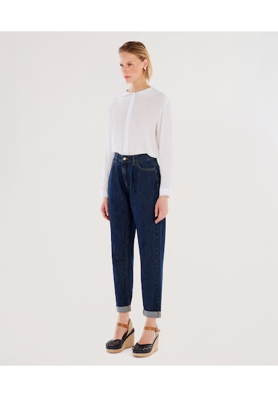 Yargıcı Nakış Detaylı Yüksek Bel Rahat Fit Denim Pantolon 25ykpn3016x 515 Mavi