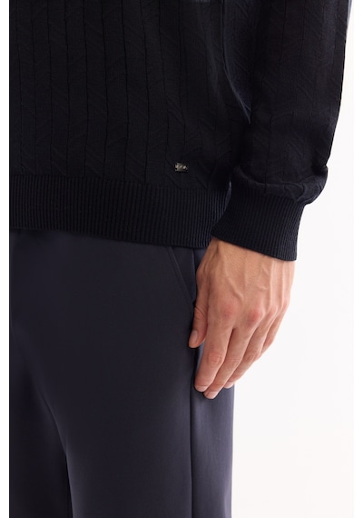 Avva Erkek Lacivert Bisiklet Yaka %100 Akrilik Dokulu Triko Regular Fit Kazak E005088