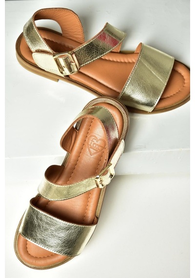Fox Shoes U944150303 Altın Kalın Bantlı Hakiki Deri Kadın Sandalet Altın-hakiki Deri