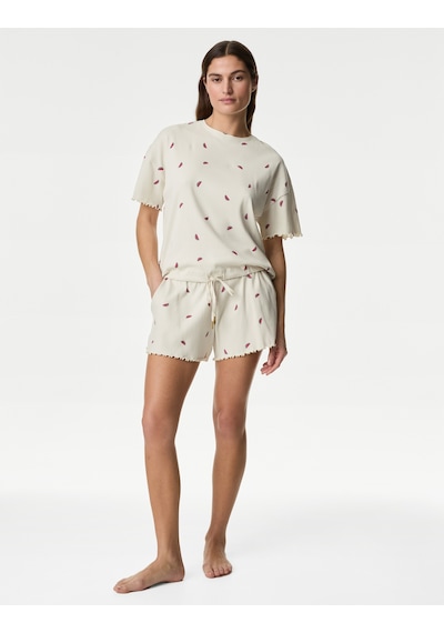Marks & Spencer Regular Fit Kısa Kollu Pijama Üstü T37003510T Krem Mix