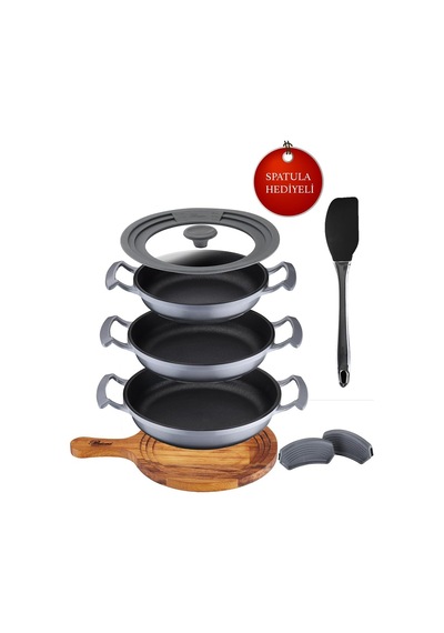 Try Cook 7 Parça Gri Yanmaz Yapışmaz Diamond Kaplama Sahanlık Tava Seti