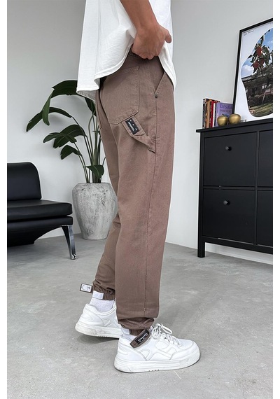 Kahverengi Paça Lastik Detay Boyfriend Pantolon Kahverengi