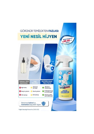 Tuvalet Temizleyici Hızlı Etkili Dezenfektan Sprey Klozet Kapağı Temizleyici Alkolsüz Hipokloröz Asit Tuvalet Koku Giderici Küf Önleyici 500ml