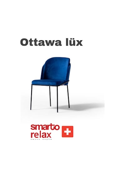 Smarto Relax Ottawa Lüx 2'li Yemek Masası Sandalye Seti - Metal Ayaklı, Mavi Kumaş Mavi