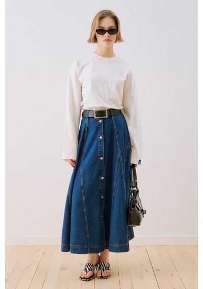 Manuka Denim Parçalı Düğmeli Etek Mavi Ss26etk00010-22