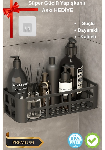 Banyo Düzenleyici Organizer Şampuanlık Havlupan Askısı Havluluk Siyah Banyo Duş Rafı Mutfak Rafı