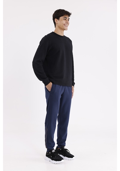 Modal Karışımlı Rahat Kalıp Kordonlu Elastik Bel Yan Cepli Reflektif Şerit Detaylı Ribana Paça Eşofman Altı Navyblue-brown