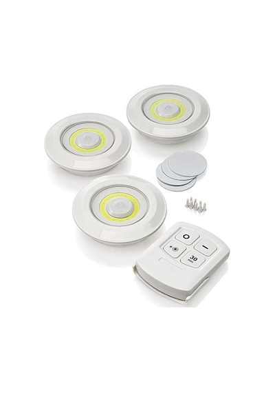 Uzaktan Kumandalı 3lü Spot Led Lamba Pilli Dolap Işığı Fc086