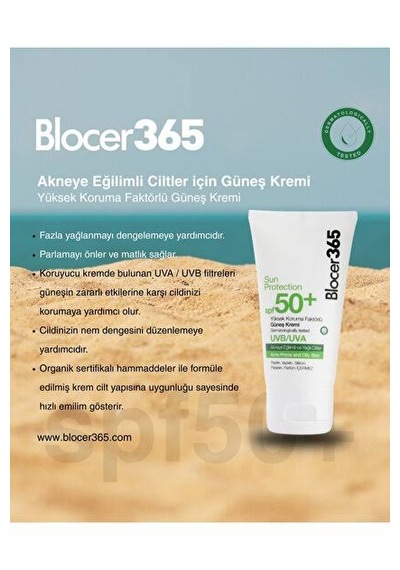 Blocer365 Akneye Eğilimli Ciltler İçin Güneş Kremi Spf50+ 50 Ml