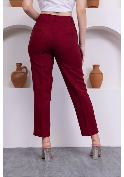 Lodmela Cep Detaylı Bilek Boy Kadın Kumaş Pantolon 359-bordo Bordo