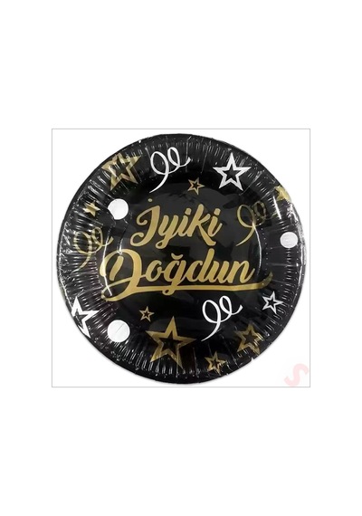 İyiki Doğdun Siyah & Altın Karton Tabak - 23cm X 8 Adet