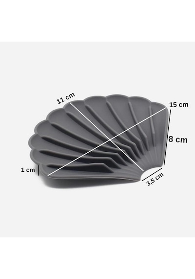 Gri İstiridye Silikon Katı Sabunluk Su Giderli Kaymaz Banyo Mutfak Organizeri 11 cm