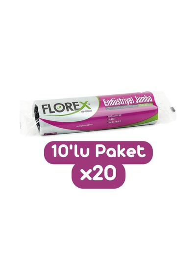 Florex Endüstriyel Jumbo Boy Çöp Torbası 80x110 Cm 10'lu Rulo Siyah 20 Rulo (200 Adet 1 Koli)