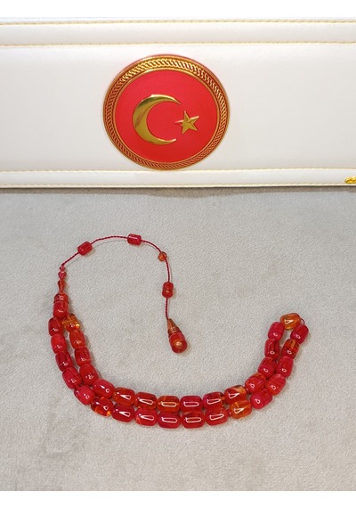 Ateş Kehribar Tesbih Usta Yapımı Hareli Kırmızı