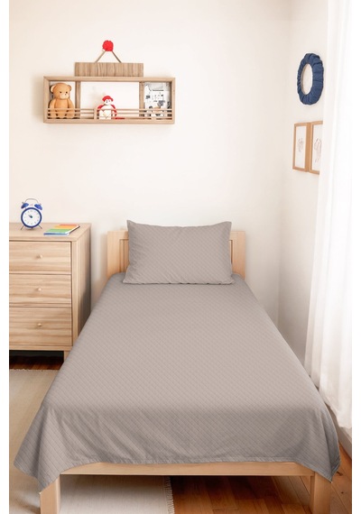 Gri Minimal Genç Odası Tek Kişilik Pike Takımı - Bej Modern 160x220 Cm Kapitone Yatak Örtüsü Sabahçı Saman Nüansı
