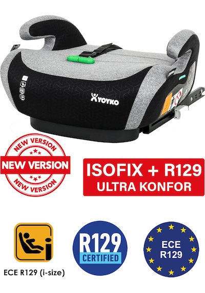 Yoyko Isofix Bağlantılı Oto Koltuğu Yükseltici Booster 15-36 Kg Gri Kumaş Malzeme İle Ultra Konfor