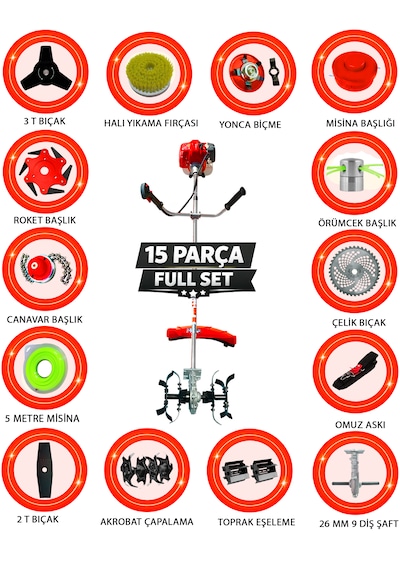 Prowackers German Vortrıx-785 Yan Tip Tırpan+ Akrobat Çapalama + Toprak Eşeleme+15 Parça Full Setli