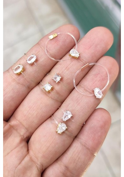 Kare Tek Taşlı Misinalı Gümüş Hayalet Yüzük Pembe Altın