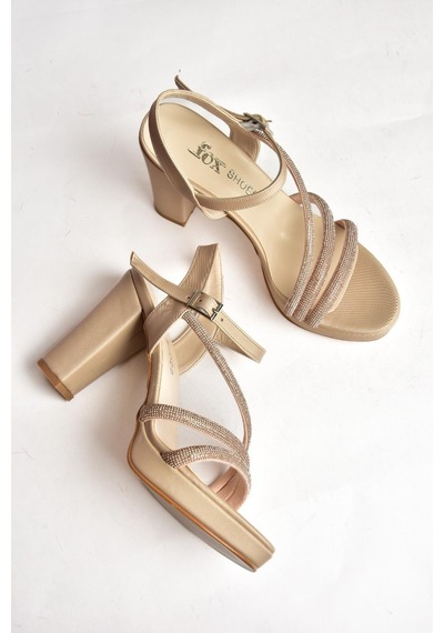Fox Shoes P246031704 Ten Kumaş Kalın Topuklu Kadın Ayakkabı Ten Rengi