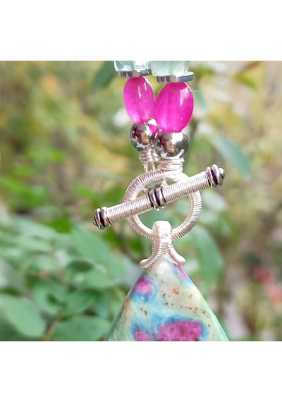 2574 Ruby Fuchsite İyolit Florit Ceyt Yakut Hematit El Yapımı Kolye Çok renkli